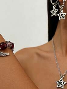 4件套朋克风首饰套装：1个漩涡吊坠、1对漩涡耳环、1条串珠手链，适合女性佩戴 - 鉚釘套裝 - 查看 4