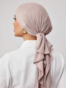 1件装速戴三角头巾，一体式系带头巾。快速佩戴，防滑。无需内衬，无需折叠。适合日常佩戴、祈祷和外出。 - 灰米色 - 查看 3