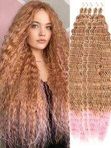 Peluca de ganchillo de onda profunda de 30 pulgadas, extensiones de cabello rizado sintético de ganchillo largas - Multicolor - Ver 47