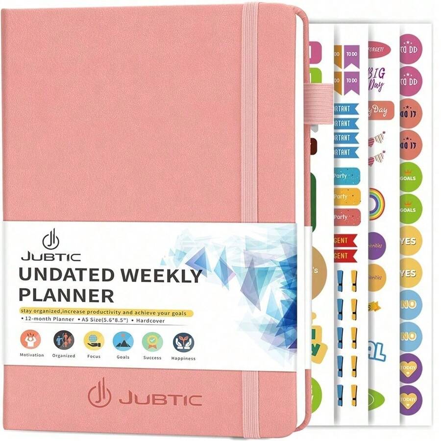 Jubtic Planner Pro Non-Dated Weekly Monthly Agenda Planner - A5 Appointment Book - Pink - View 1