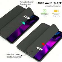 苹果平板电脑保护套，柔软防摔，超薄/智能支架/自动唤醒功能，兼容 iPad，兼容 iPad 第 10/11 代（A16 芯片） - 黑色 - 查看 3