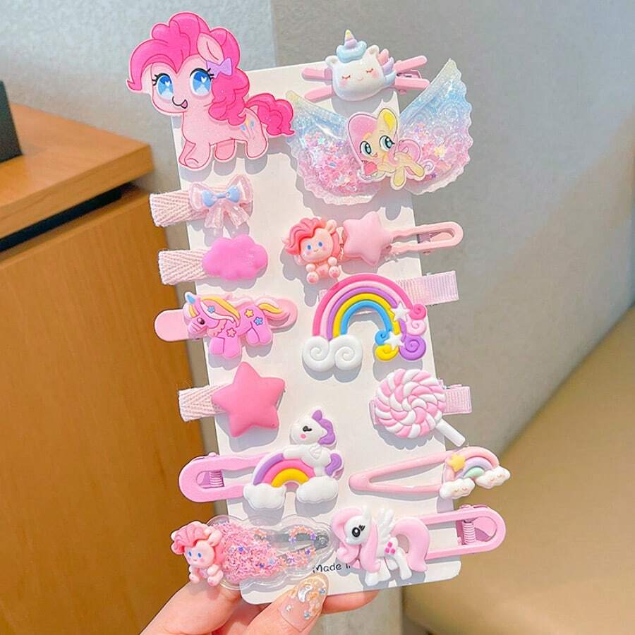 Bộ 14 kẹp tóc hoạt hình My Little Pony, kẹp tóc mái nhiều màu sắc, phụ kiện tóc thời trang cho nữ, kẹp tóc chủ đề ngựa Pony dễ thương phù hợp cho tiệc tùng và sử dụng hàng ngày, món quà sinh nhật, ngày Valentine sáng tạo dành cho bạn bè, phụ nữ và các cô gái. - A - Xem 1