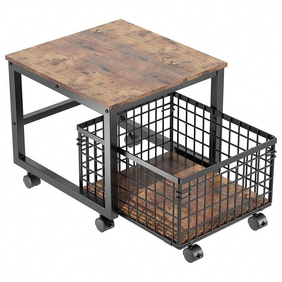 Base Móvil para Refrigerador Pequeño con Ruedas - Estante Organizador de Metal Resistente (Soporta 90 kg), Patas Ajustables, Ideal para Hogar, Oficina o Café Bar - Marrón - Ver 1