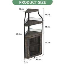 clóset de Esquina para licores con estantes Ajustables, clóset de Barra Industrial de 61 Pulgadas, no Empotrado con Puerta de Malla y Soporte de Vidrio para Cocina, Color café rústico - Roble Fresno - Ver 2