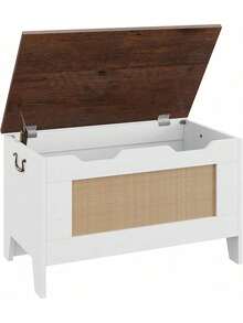 Cesta de almacenamiento de madera con tapa, Caja de juguetes de madera para niños y niñas, Caja de juguetes de madera para niños grandes, Banco de almacenamiento con bisagra de , Baúl de almacenamiento para la entrada, Sala de estar, Dormitorio, Sala de juegos - 30 pulgadas marrón y blanco - Ver 3