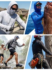 RODEEL 男士户外连帽衫，动物纹印花搭配撞色Logo设计，带面罩和拇指孔。适合钓鱼、划船、徒步、屋顶作业、建筑施工和园林绿化等活动。节日礼物之选。 - 灰色 - 查看 7