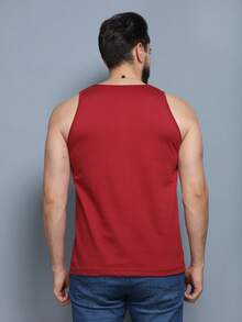 Men's Summer Tank Top, Crew Neck, Comfortable, New Release, Streetwear Style, Casual, Breathable - 酒紅色 - 查看 2