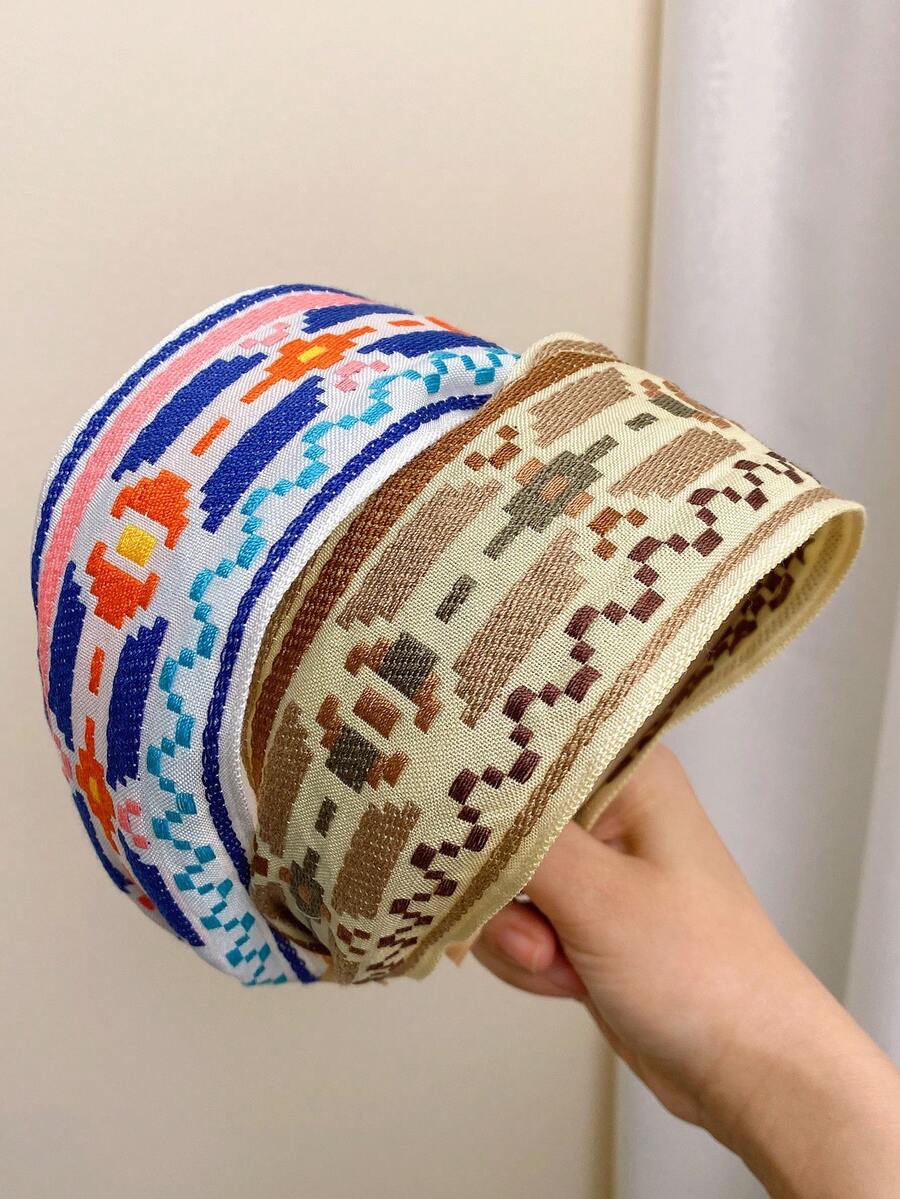 时尚宽幅布艺发带，宽发箍，高品质多功能头饰，适合日常佩戴和派对聚会 - 彩色 - 查看 1