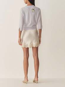 2026 Women Lace Trim Silk Mini Skirt Lacy Satin A Line Half Silp Short Skirt Cute High Waist Underskirt - 香檳色 - 查看 8