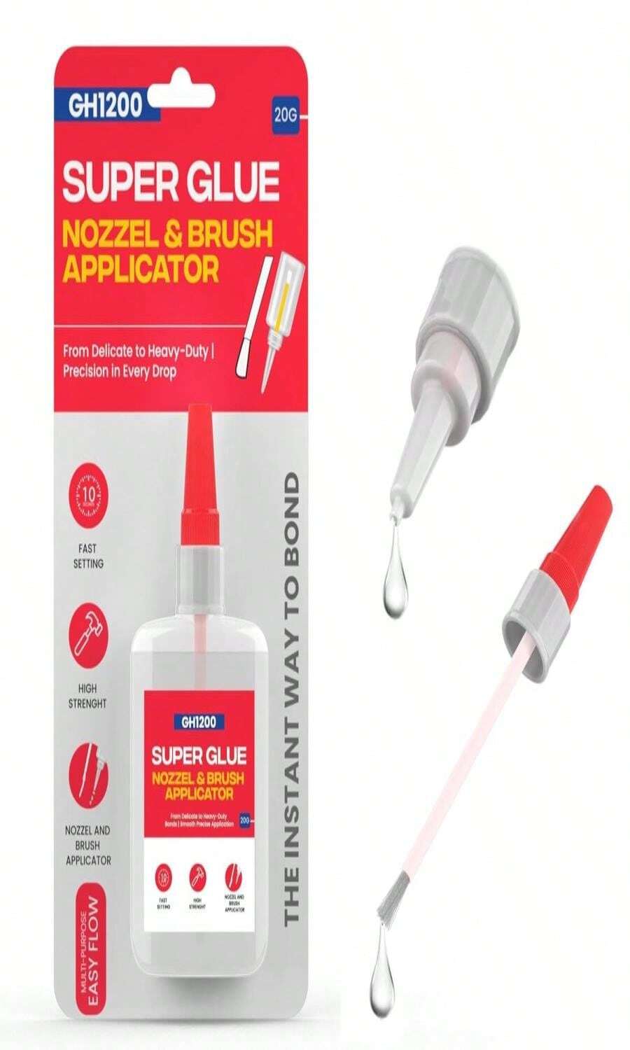 GH1200 (2-In-1) Super Glue With Brush Applicator &Amp; Nozzle, Mess Free Superglue Brush, Instant Never Dries, 3000 CPS Ca Glue, No Stain Clear Glue, Super Glue For Plastic, Rubber &Amp; More - ColorB - 查看 1