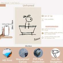 1 幅极简黑白斗牛犬浴缸线条艺术画 - 竖条纹无框海报，适用于浴室、客厅 - 现代小型犬墙面装饰，爱狗人士礼物，户外使用 - 彩色 - 查看 15