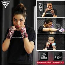 Vendas de Boxeo Guantes Interiores, elásticas, con Lazo para el Pulgar, Estilo Mexicano, para Debajo de los Mitones - Malla Roja - Ver 3