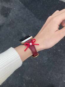 1 Pc Nice Bow Leather Loop Compatible With Apple Watch Band For Women 38mm 40mm 41mm 42mm 44mm 45mm 46mm 49mm , Strap Compatible With Apple Watch Link Series Ultra S10 9/8/7/6/5/4/3/2/1 SE - Red - View 4