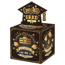 毕业现金礼盒，惊喜存钱罐，透明袋礼品，适合儿童和成人，内含50个透明袋 - 以趣味的方式给您的亲人送上现金礼物 - 黑色 - 查看 2