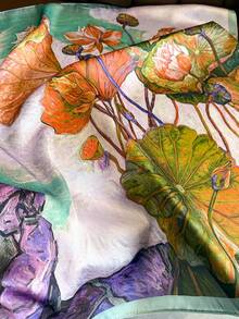 1条女士优雅复古印花轻薄缎面方巾，波西米亚风休闲女士围巾/披肩，轻薄舒适，适合春夏日常佩戴和外出。 - 彩色 - 查看 3