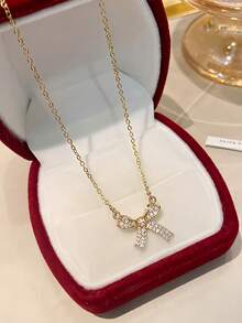 1件装精致简约蝴蝶结吊坠项链，女士款 - 金色 - 查看 6