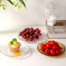 6 Inch Clear Glass Plates 4 Pack Vintage Dinnerware Set Clear Floral Textured Dinner Plates For Home Party Wedding Crystal Glass Dishes For Fruit Salad Appetizer Dessert - 清除 - 查看 8