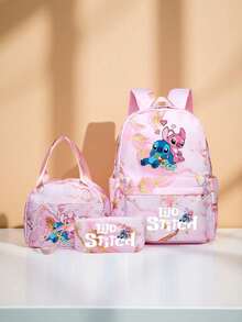 三件套动漫主题女士时尚背包，尼龙材质，配有可调节肩带和拉链，包含笔记本电脑隔层、手提包和宽敞的旅行包，适合通勤、上学、出差、旅游，是完美的礼物之选。 - 彩色 - 查看 11