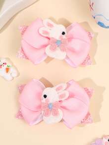 2pcs/Set Girls Easter Rabbit Hair Clips, Glitter Rabbit Hair Clips, Embroidered Bow Hair Clips, Cute Sweet Style Hair Accessories, Easter Holiday Gift, Party Hair Decor, Suitable For Teens - Multicolor - View 12