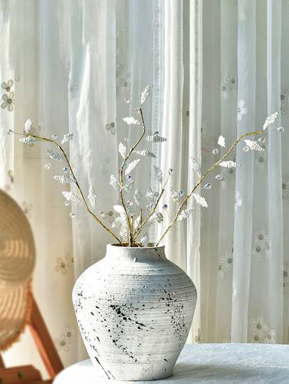 1支白色水晶珠仿真花，优雅耐用，适用于家居装饰，可作人造植物花束、花瓶填充物，适用于婚礼装饰、节日、派对、花园、家居装饰摆件。