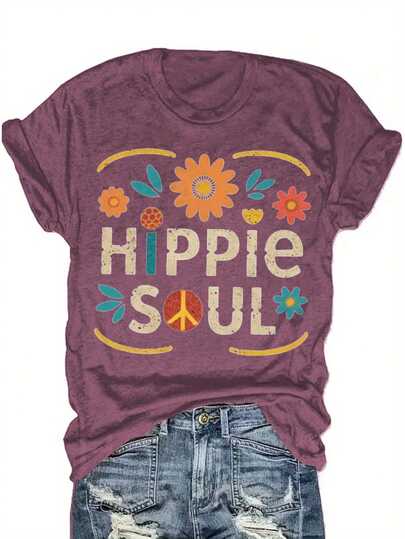 Hippie Soul Boho Floral Print T-Shirt | Retro Inspired Graphic Tee For Festival & Everyday Wear | Comfortable Cotton Blend, Relaxed Fit
