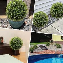 2 Pack Artificial Topiary Ball Tree With Ground Spikes,4\ Outdoor UV Resistant Faux Boxwood Topiary Bush,Outside Fake Shrub Bushes Potted Plants For Porch, Garden, Front Door,Indoor Spring Decor - 格林 - 查看 8