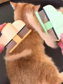 1/2 件装宠物自清洁梳，猫狗毛发去除梳，长毛宠物专用梳理梳，按摩去毛梳，一键自清洁毛发去除器，钢格梳虱子梳超密齿加密梳狗狗毛发漂浮猫咪毛发清洁器 - 彩色 - 查看 2