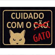 TAPETE CAPACHO DECORATIVO CUIDADO COM O GATO - Tamanho Único - Visão 4