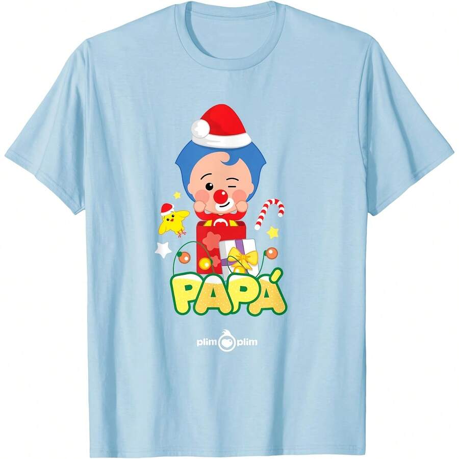 Plim Plim Christmas Dad - Fest Family Illustration T-Shirt All Seasons,220g Pure Cotton Single-Sided Printed Crew Neck Short-Sleeved T-Shirt,Unisex Top,Base Layer - Color 1 - View 1
