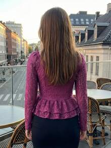 Women Lace Long Sleeve Shirts Floral V Neck Layered Ruffled Going Out Tops  Fall Streetwear - 紫色 - 查看 6