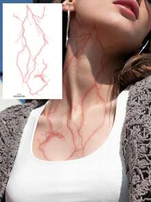 STARTTOOS 音乐节动漫临时纹身贴纸，细线闪电裂纹 - 韩流仿血管设计，Y2K 临时假纹身贴纸，适合 DIY 嘉年华、音乐节、情人节、派对礼物，可贴于肩部、颈部、锁骨、胸部、腰部、腹部等身体部位 - 彩色 - 查看 14