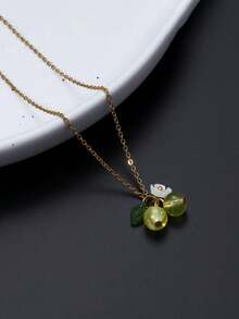 1 件优雅蓝莓吊坠项链，配有玻璃水果饰物和亚克力叶子，适合作为女士和女孩的生日礼物 - 藍色 - 查看 8