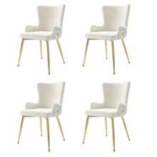 Samt-Esszimmerstuhl, 4er-Set, Luxurious Wohnzimmer-Schlafzimmer-Loungesessel Mit Vier Goldfarbenen Metallstützbeinen, Beige[OLD SKU:N634P184684A-4] - Beige + Velvet - View 6