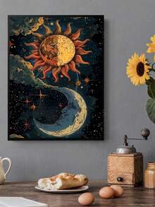 [Kit de pictură cu diamant DIY] Kit de pictură cu diamant 5D DIY - Decor de perete cu artă din cristal, cadou pentru adulți cu tema soarelui și lunii - alb - Vizualizare 3
