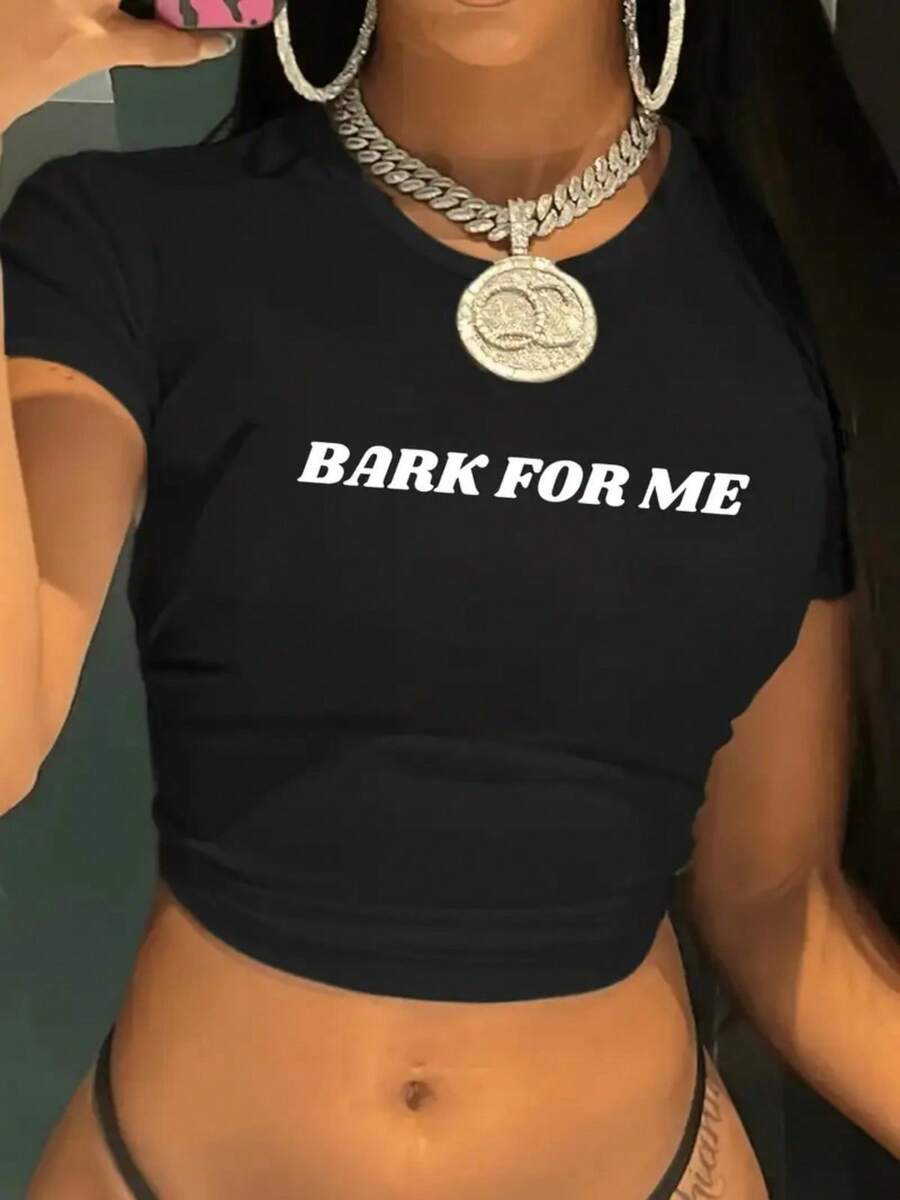 BARK FOR ME Women's Crop Top - Short Sleeve Fitted Graphic Tee | Soft Stretch Fabric For Club, Party, Streetwear & Casual Style - màu đen - Xem 1