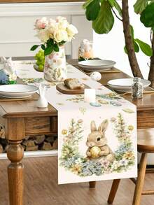 1pc Easter Table Runner, Featuring Rabbit, Eggs And Floral Patterns, 35*180cm Polyester Material, Farmhouse Style Easter Table Runner, 2026 Easter Home Decor, Kitchen Dining Table Decoration, Spring Holiday Decor - Multicolor - View 10