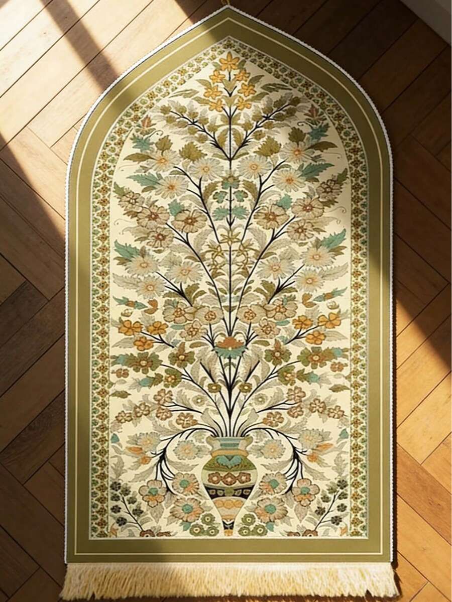 1 pieza Alfombra con diseño floral con flecos, estilo bohemio, diseño intrincado, alfombra con flecos en los bordes, apta para interiores y exteriores, alfombra decorativa rectangular con flecos, alfombra lavable