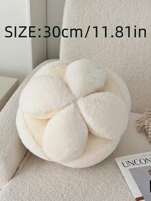 1pc White Hydrangea Plush Throw Pillow, Girly Decorative Cushion, Soft Faux Fur, 3D Fluffy, Suitable For Living Room, Bedroom, Sofa, Window, Lovely Gift - White - View 3