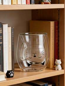 Adorabile tazza da caffè in vetro a forma di gatto, tazza per latte a doppia parete per colazione, caffè, succo, ideale come regalo di compleanno e per le feste, lavare a mano, stampa animale, bicchiere ovale riutilizzabile in vetro per uso familiare - Multicolore - Visualizzare 9