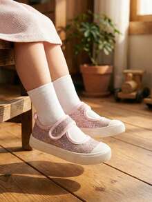 1 Đôi Giày Bé Gái Màu Hồng Lấp Lánh Thời Trang, Khóa Dán, Mũi Tròn, Cổ Thấp, Đế Mềm, Giày Bé Gái Thường Ngày, Nhẹ, Dễ Thương, Giày Công Chúa, Thích Hợp Cho Tiệc Sinh Nhật, Sinh Nhật và Mặc Hàng Ngày. - Hồng - Xem 2