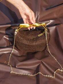 女士波西米亚风草编手提包、草编斜挎包、女士迷你夏季斜挎包、草帽钱包、时尚编织双肩带单肩包 - 彩色 - 查看 3