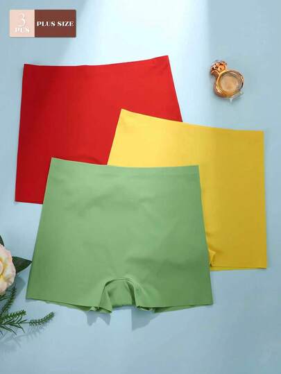 3pcs Women's Solid Color Briefs, Comfortable Fabric Mid-Rise Seamless Panties