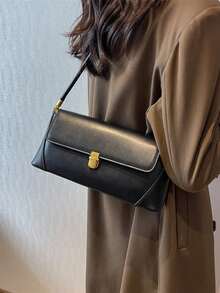 复古高端轻便奢华休闲腋下法棍包，新款法式小众时尚多功能通勤单肩包 - 黑色 - 查看 4