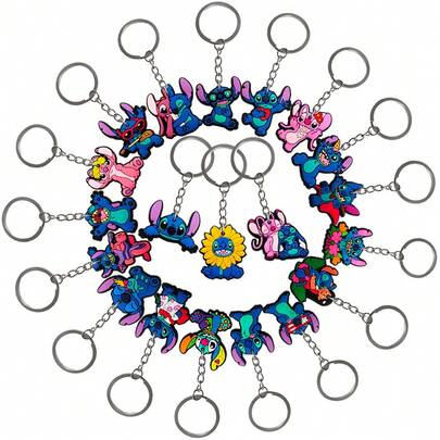 8/20 piezas Llavero de silicona con diseño de Stitch, accesorios lindos para bolsos, decoración de coche, unisex, colgante para bolso, decoración de coche para el Día de San Valentín, decoración de empaque, colgante para mochila, adecuado para la escuela, decoración de empaque para regalo de cumpleaños, decoración de empaque para decoración de coche