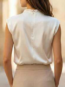 Women's Elegant Solid Satin Blouse, Suitable For Dates And Office Occasions Summer - Apricot - View 3
