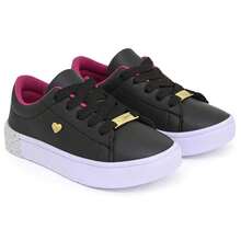 Tênis infantil Feminino Menina Colegial Escolar Com Gliter Confortável Leve Casual Antiderrapante - Preto - Visão 2