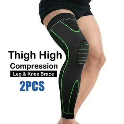 2pcs Extra Long Knee Sleeve, High Elastic Compression Knee Brace With Breathable Support Strap, Knee And Calf Support Sleeve For Men And Women, Suitable For Football, Basketball, Cycling