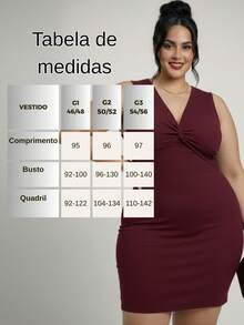 Elegant Plus Size Dress With V-Neck And Sleeveless - 紅木色 - 查看 7