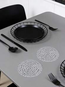 6-30pcs/Set Hollow PVC Small Water Drop Cup Mats, Tabletop Non-Slip Coasters For Holiday, Wedding, Daily Dining Decor - Silver - View 7