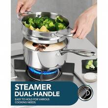 Stainless Steel Saucepans With Steamer 5Pcs, 18/10 Saucepan Set With Glass Lids, Sauce Pot Set With Triply Bottom Induction Compatible - 1QT & 2QT - 1誇脫+2誇脫帶蒸籠 - 查看 4